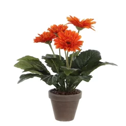 Castorama Gerbera Orange Artificiel ø30 X H.35 Cm En Pot Stan Gris ø11,5 Cm
